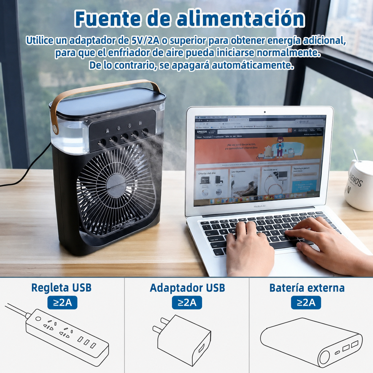 Aire acondicionado portátil 3 en 1 Enfriador evaporativo, mini ventilador con nebulizador y humidificador