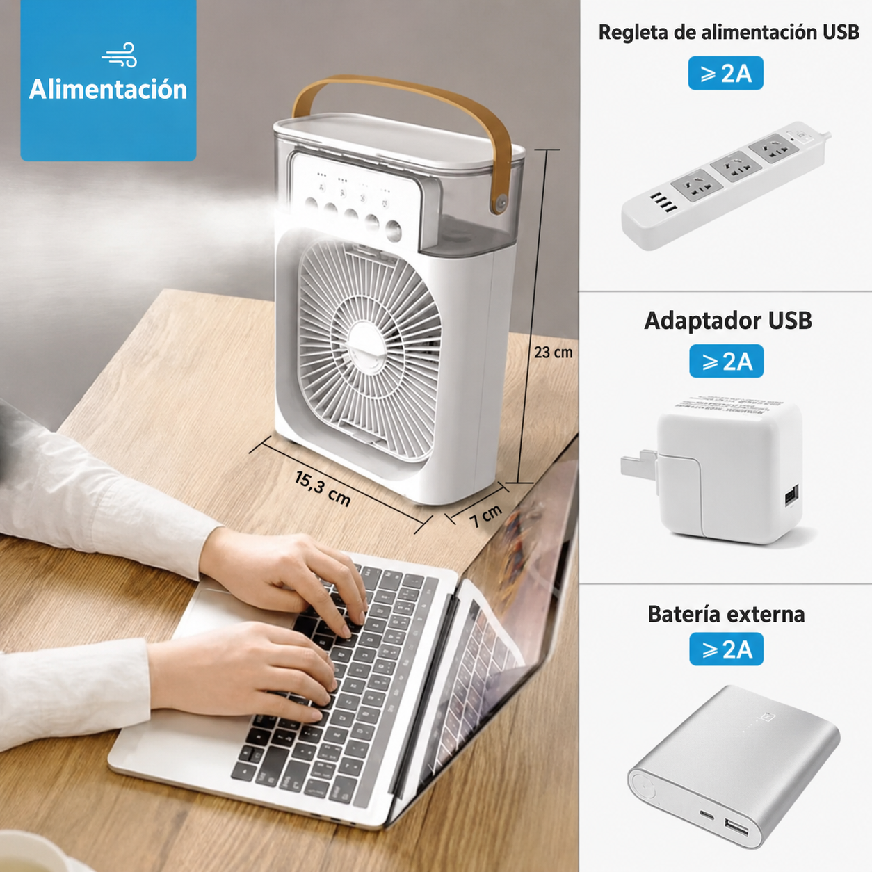 Aire acondicionado portátil 3 en 1 Enfriador evaporativo, mini ventilador con nebulizador y humidificador