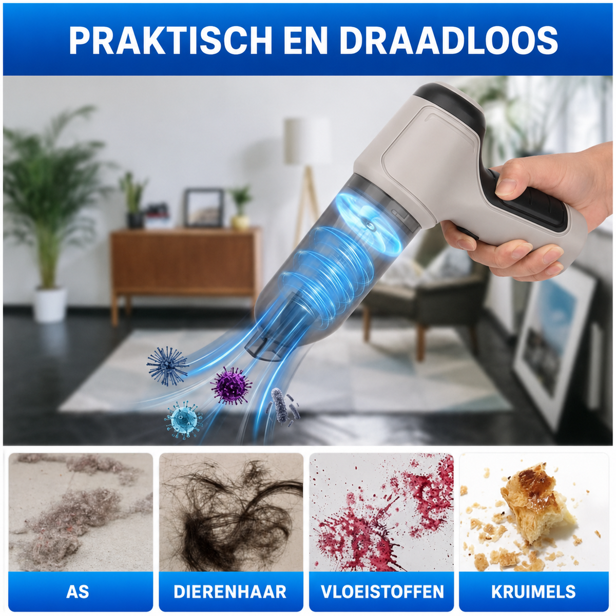 Zuvio™ Krachtige Draadloze Handstofzuiger